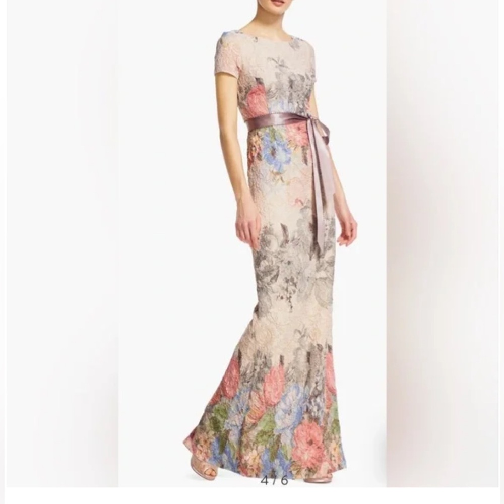 Adrianna Papell Pastel Floral Maxi Dress with Purple Sash